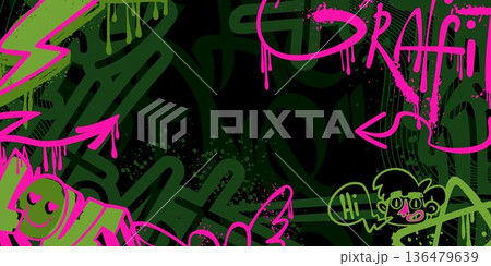 Urban hiphop or rap street art graffiti background Urban hiphop or rap street art graffiti background 136479639