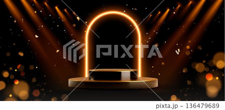 Elegant black golden podium, glowing arch 136479689
