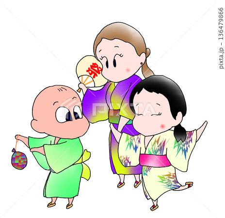 浴衣で遊びに行く親子 136479866