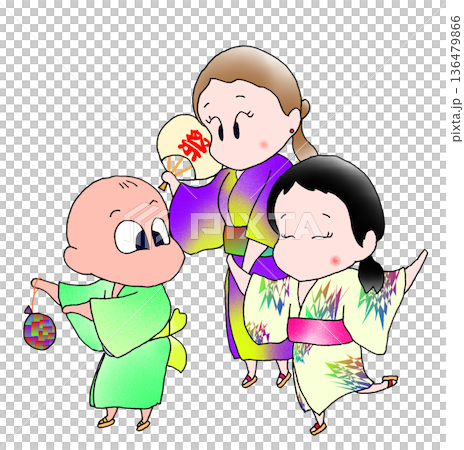 浴衣で遊びに行く親子 136479866