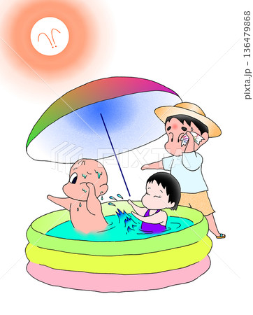 夏の日に水遊びする家族 136479868