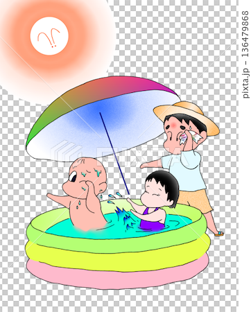 夏の日に水遊びする家族 136479868