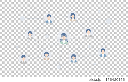 ビジネスパーソンの人脈ネットワークのベクターイラスト (フラットデザイン) スーツ姿の男性･女性 136480166