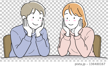 年輕男女托著下巴 年輕男女托著下巴 136480167