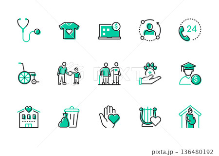 Charity - set of line design style icons 136480192