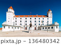 View of Bratislava castle and the Equestrian statue of Svatopluk, Slovakia 136480342