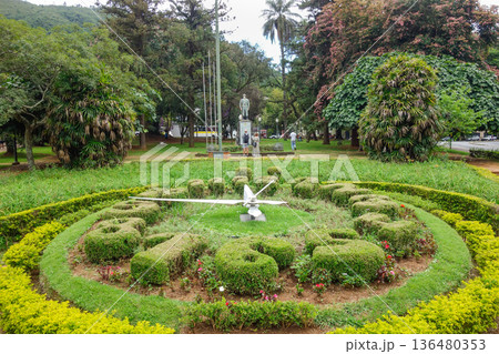 Floral clock in the city square of Pocos de Caldas, Minas Gerais state, Brazil 136480353
