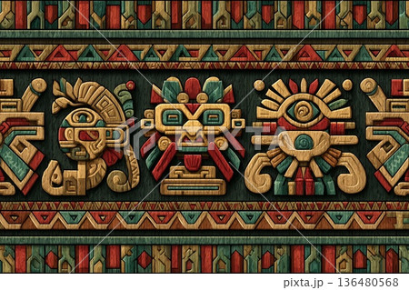 Intricate Vector Pattern Inspired by Ancient Aztec Art Showcasing Vibrant Symbols Generative AI Intricate Vector Pattern Inspired by Ancient Aztec Art Showcasing Vibrant Symbols Generative AI 136480568