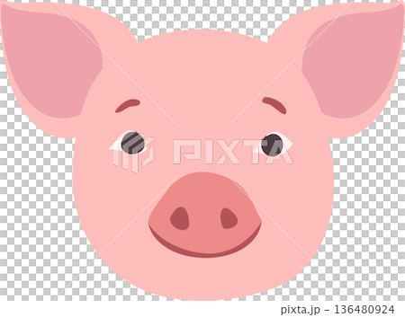 Cute pink pig face illustration. Farm animal character for children projects, branding, and educational 136480924