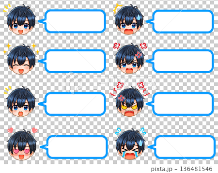 ちびキャラ男子の顔アイコン吹き出しセット 136481546