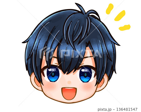 ちびキャラ男子の顔アイコンイラスト素材 136481547