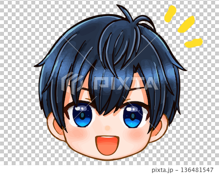 ちびキャラ男子の顔アイコンイラスト素材 136481547