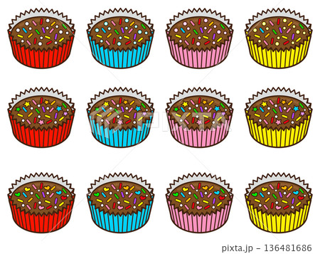 かわいい平成女児チョコのイラスト素材セット かわいい平成女児チョコのイラスト素材セット 136481686