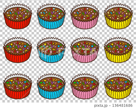 かわいい平成女児チョコのイラスト素材セット かわいい平成女児チョコのイラスト素材セット 136481686