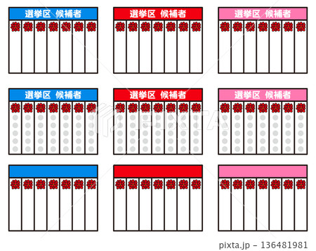 シンプルな選挙の当選ボードのイラスト素材セット シンプルな選挙の当選ボードのイラスト素材セット 136481981