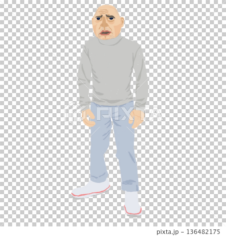 精神分裂症的症狀：醫學插圖顯示一位老年男性因幻覺而出現焦慮的面部表情、警覺的目光和注意力分散。 136482175