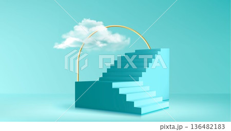 3D stair podium with golden arch realistic 3D stair podium with golden arch realistic 136482183