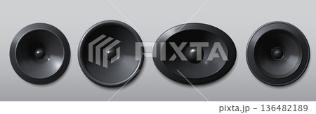 3D speaker realistic vector, music sound equipment 136482189