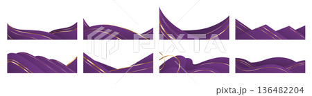 Elegant purple waves, golden ribbons frame vector Elegant purple waves, golden ribbons frame vector 136482204