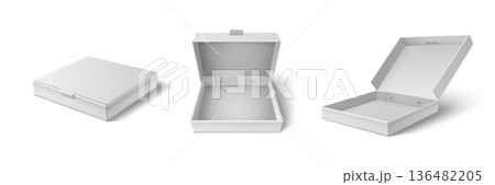 Open and closed 3d cardboard pizza box mockup 136482205