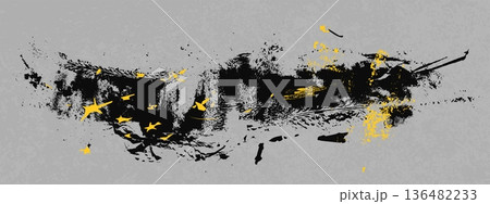 Black paint stains and tire tracks, concrete wall 136482233