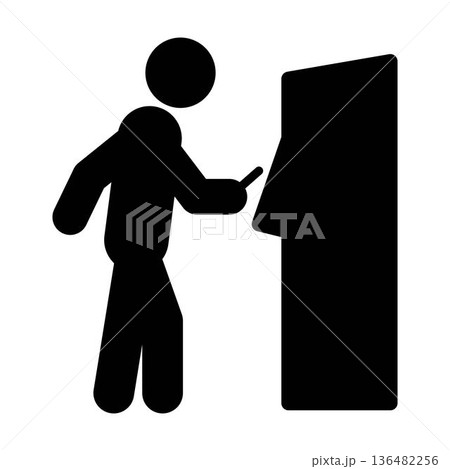 Insert Card ATM Icon Banking Transaction Pictogram Symbol Human pictogram inserting debit or credit card into ATM machine 136482256