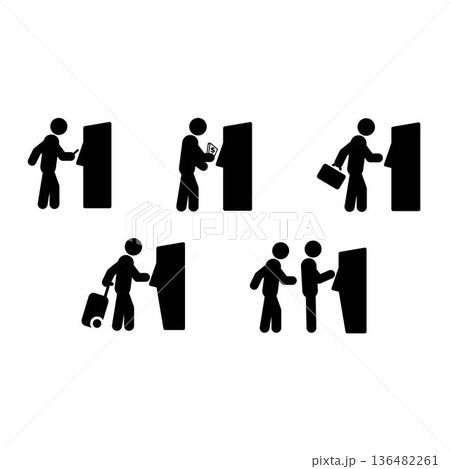 Insert Card ATM Icon Banking Transaction Pictogram Symbol Human pictogram inserting debit or credit card into ATM machine 136482261