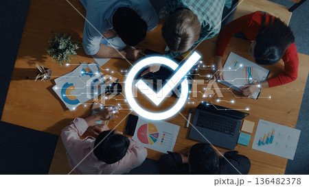 Team Collaboration in a Modern Office Setting with Data Analytics and Digital Graphics for Project Approval and Business Planning Trope Team Collaboration in a Modern Office Setting with Data Analytics and Digital Graphics for Project Approval and Business Planning Trope 136482378