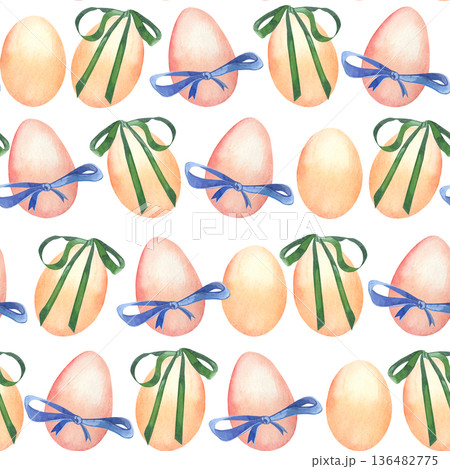 These watercolor-painted Easter eggs, decorated with a green ribbon and a blue bow, symbolize the spring holiday of Easter. They are all hand-painted in watercolor on a white background. These watercolor-painted Easter eggs, decorated with a green ribbon and a blue bow, symbolize the spring holiday of Easter. They are all hand-painted in watercolor on a white background. 136482775