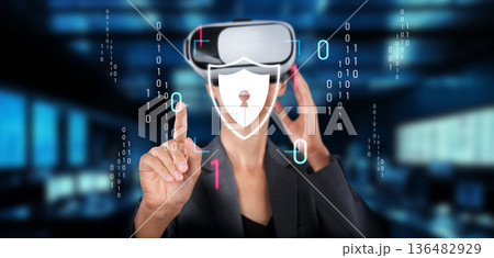 Futuristic Businesswoman Using Virtual Reality to Enhance Cyber Security and Privacy in the Digital Age for Safe Information Management XDMCP Futuristic Businesswoman Using Virtual Reality to Enhance Cyber Security and Privacy in the Digital Age for Safe Information Management XDMCP 136482929