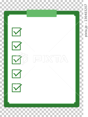 綠色扁平化設計清單板素材 | 白色背景上的極簡主義商務文件插圖（俯視圖） 136483207