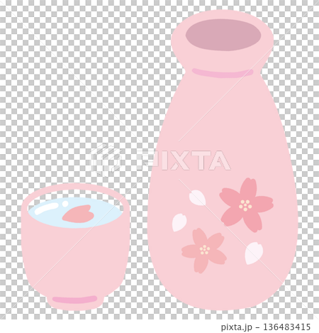 ひな祭りとお花見に使える白酒と徳利の手描きイラスト 136483415