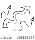 Set of Hand Drawn Wave Chalk Vector Arrows Doodle on White Background. 136483958