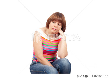 Sad Depressed Woman Thinking Isolated White Background Sad Depressed Woman Thinking Isolated White Background 136483967