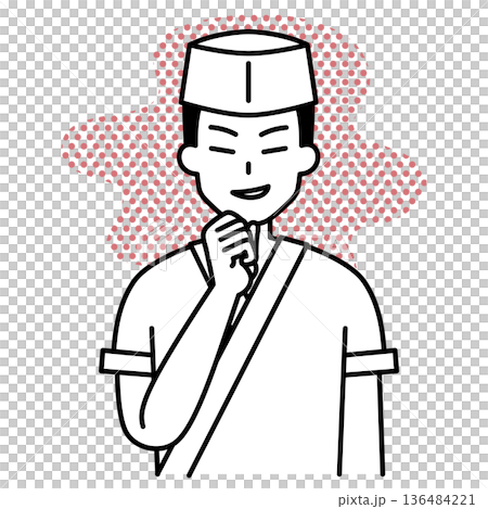 A male waiter at a Japanese restaurant plotting something wicked 136484221
