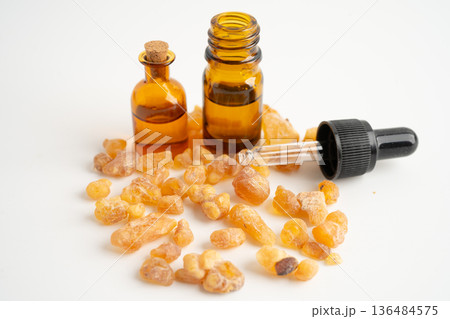 Frankincense or olibanum aromatic resin isolated on white background used in incense and perfumes. 136484575