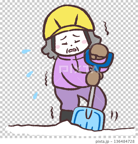 雪かきが大変なシニア女性のイラスト 雪かきが大変なシニア女性のイラスト 136484728