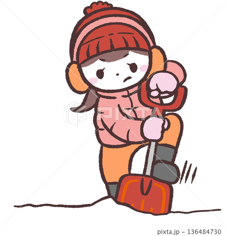 雪かきする女性のイラスト 136484730