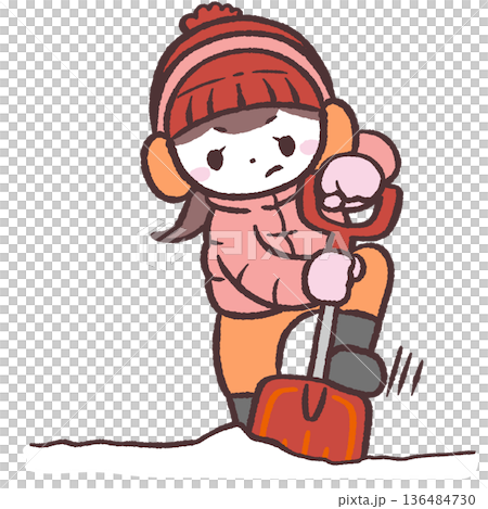 圖：一位婦女正在鏟雪 136484730