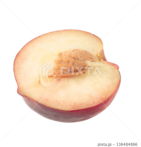 Half and slice peaches isolated on white background. Half and slice peaches isolated on white background. 136484866