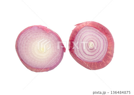 Sliced of Fresh Red onions isolated on a white background. 136484875