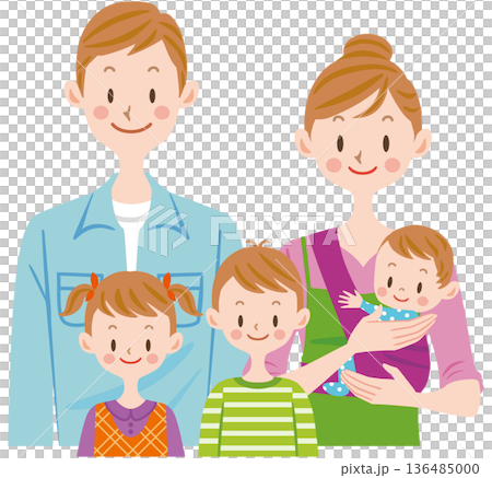 Family illustration 5-person family 136485000