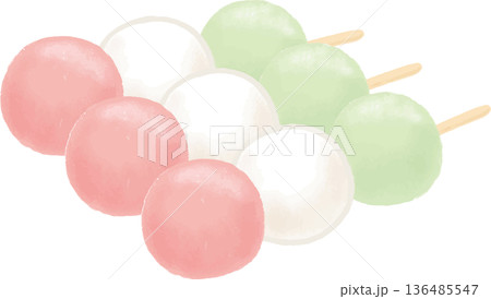 手描き風の三色団子のイラスト 136485547