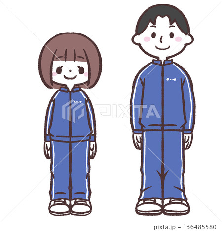 青ジャージ姿の男女のイラスト 青ジャージ姿の男女のイラスト 136485580