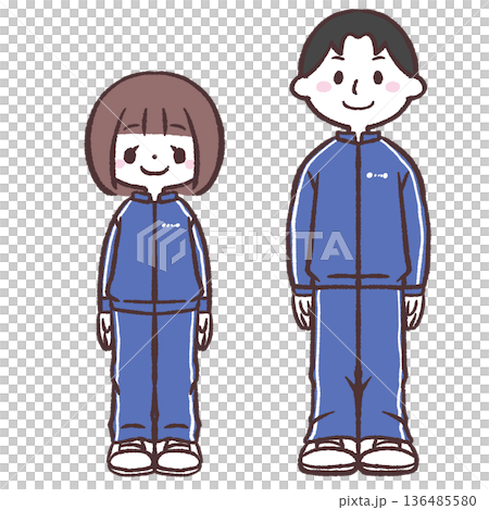 身穿藍色球衣的男女插圖 身穿藍色球衣的男女插圖 136485580