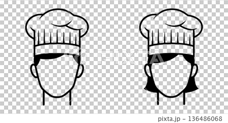 Silhouette icon of a man and a woman wearing a chef's hat Silhouette icon of a man and a woman wearing a chef's hat 136486068