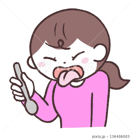 スプーンを持って舌を出す女性のイラスト 136486083