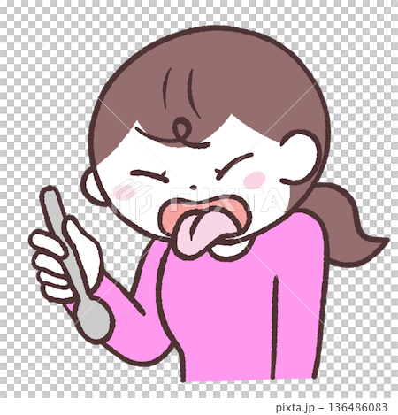 スプーンを持って舌を出す女性のイラスト 136486083