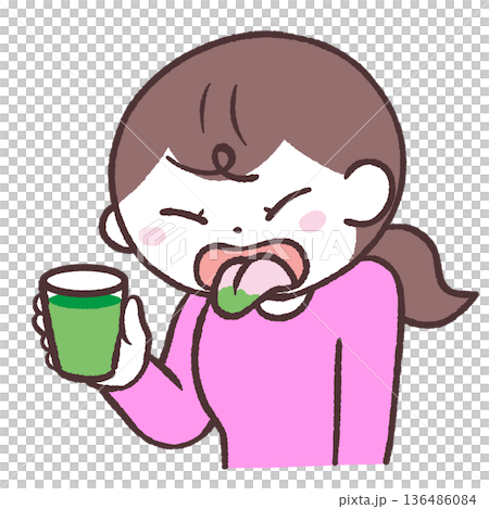 緑の液体を飲んで舌を出す女性のイラスト 緑の液体を飲んで舌を出す女性のイラスト 136486084