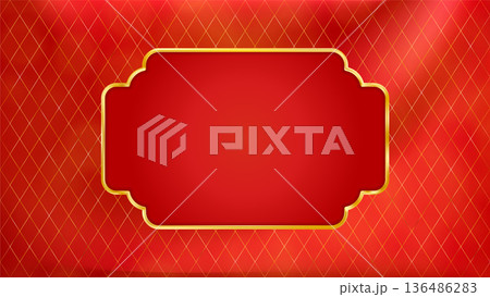 Red Gold Christmas card bg. Vintage luxury frame with border. 136486283